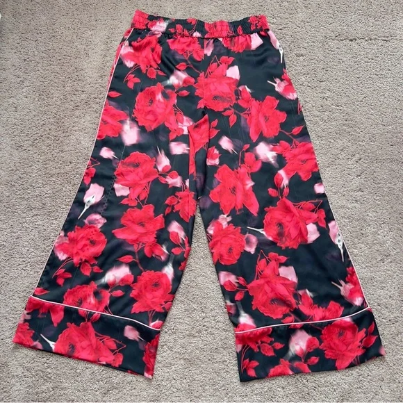 Victoria’s Secret Black Red Floral Satin Wide-Leg Pajama Pants Women’s Size XL - Picture 3 of 14